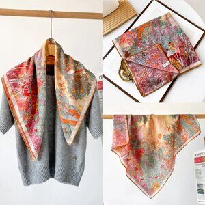 2/$30 Red Green Nature-Inspired Patterned Scarf Velvety Silk Neck Tie Head Shawl